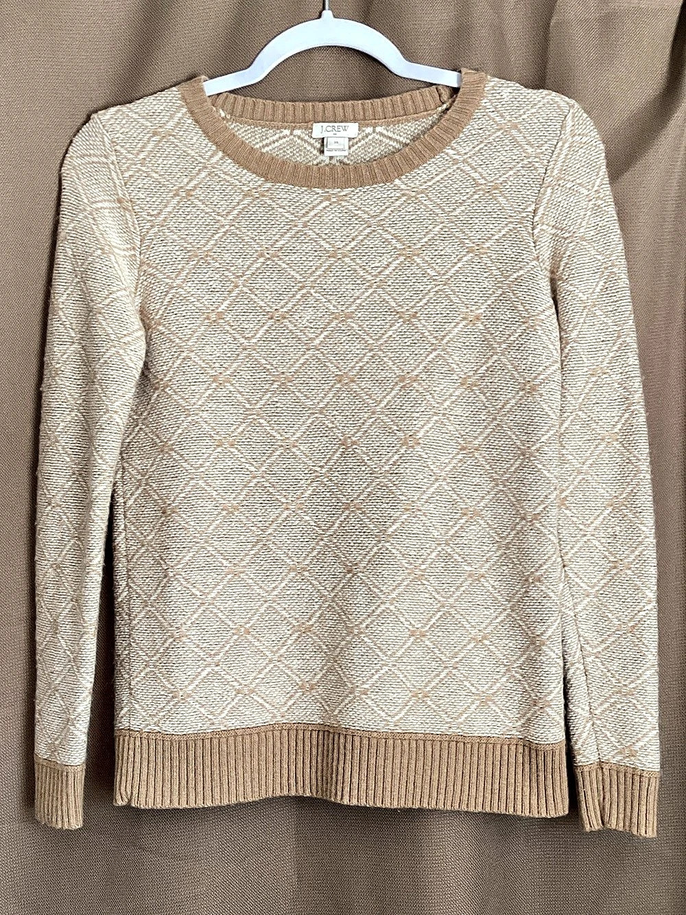 J.Crew Geometric Crew Neck Sweater in Brown & Cream Size XS
